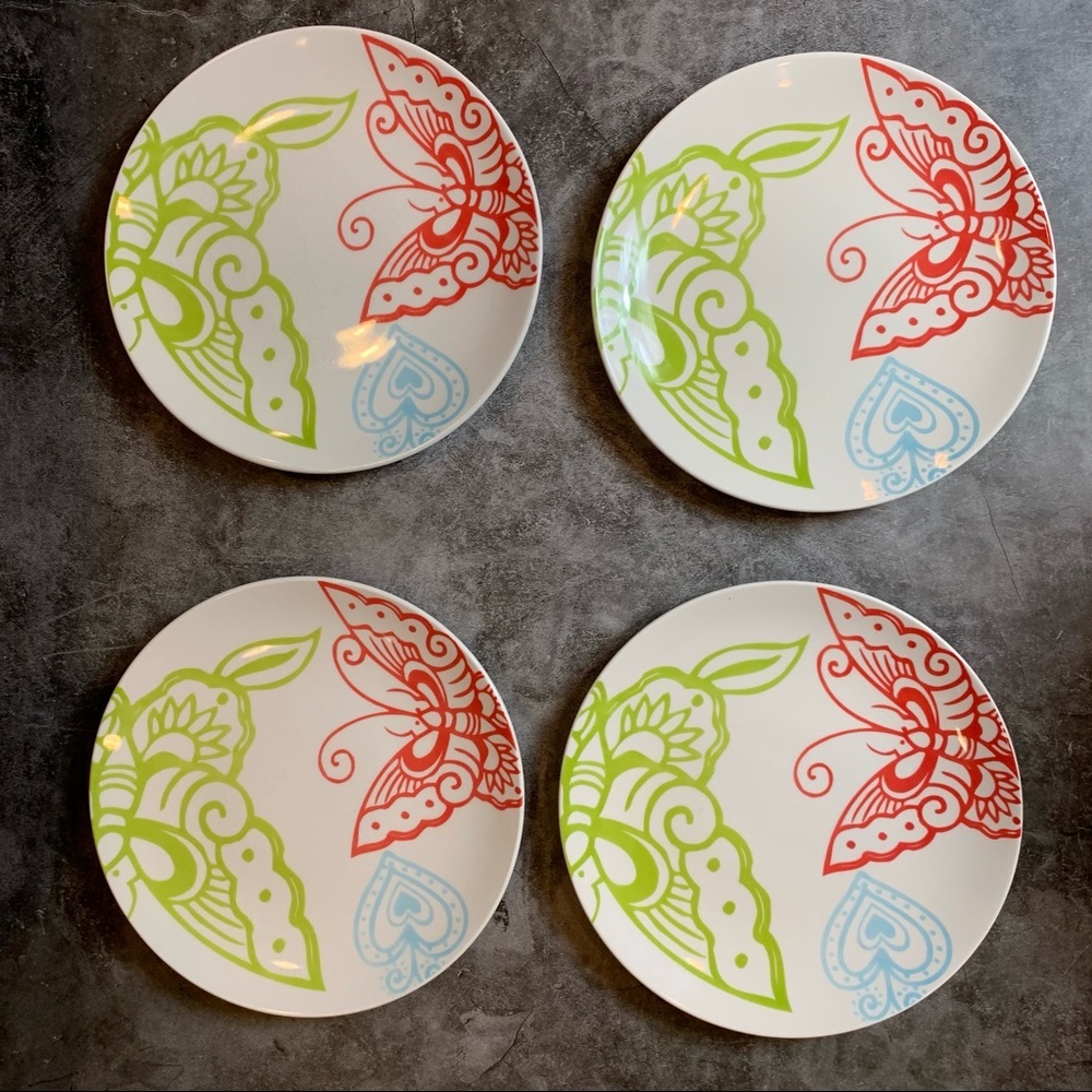 Pottery Barn: Graphic Garden Salad Plate Flowers Scrolls Butterflies Leaves